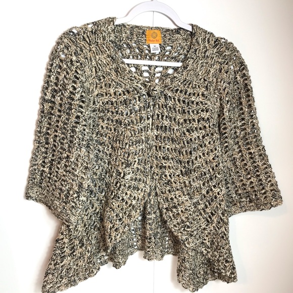 Ruby rd open front sweater w ruffle & gold thread - Picture 1 of 8